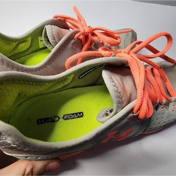 Under Armour Womens Size 9 Running Shoes Gray Orange Athletic Trainer Sneakers - Picture 3 of 5